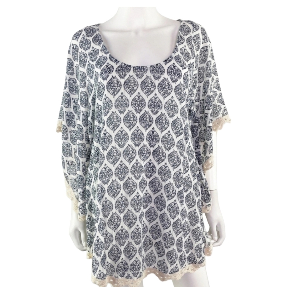 Eberjey Kaftan Tunic Cover Up Damask Print Bohoemian Mini Beach Dress S M - Picture 1 of 13